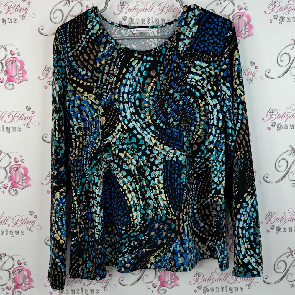 Allison Daley long sleeve blouse dotted swirls Multicolor Long Sleeve Top